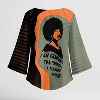 Angela Davis Kimono Sleeve Blouse Retro Graphic Design I Am Changing the Things I Cannot Accept Quote Civil Rights Empowerment Tribute - Wonder Print Shop