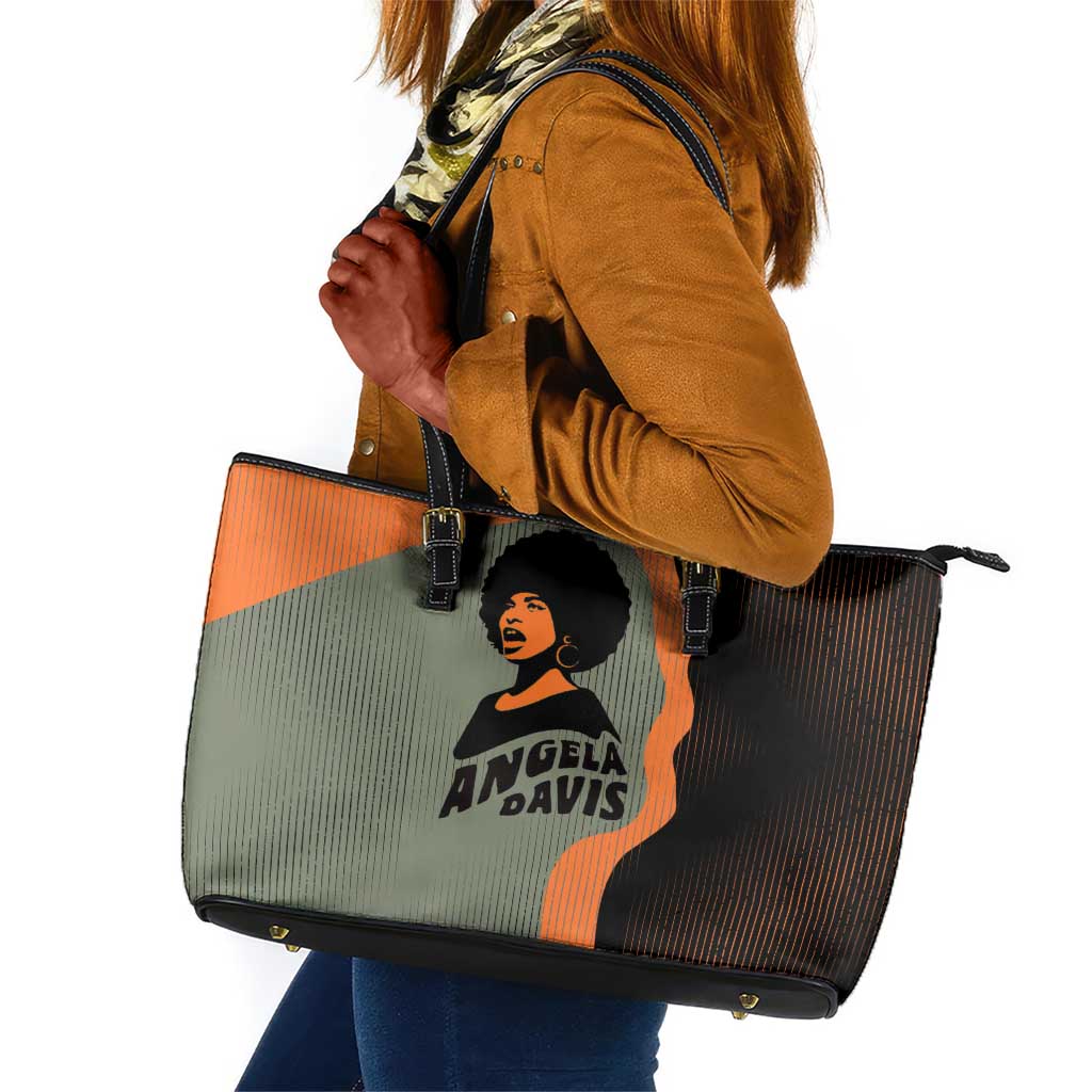 Angela Davis Leather Tote Bag Retro Graphic Design I Am Changing the Things I Cannot Accept Quote Civil Rights Empowerment Tribute - Wonder Print Shop