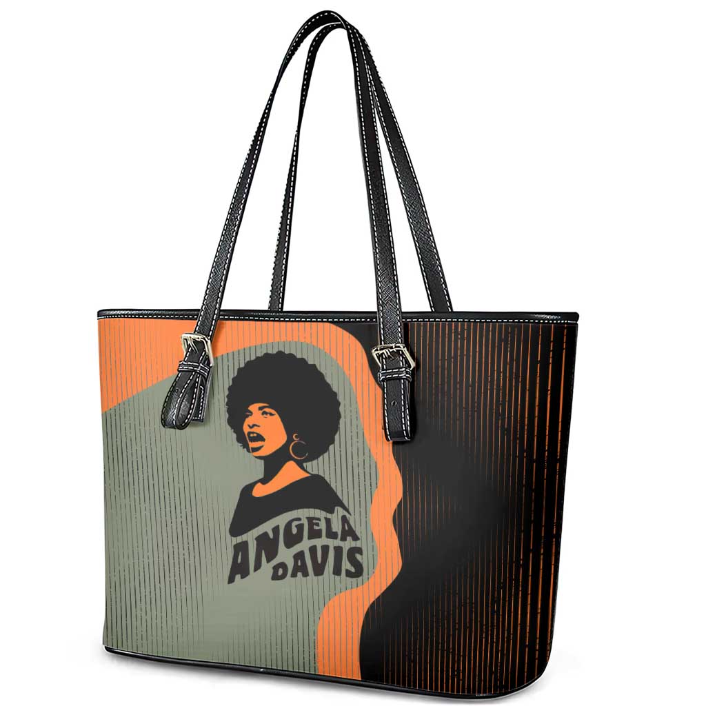Angela Davis Leather Tote Bag Retro Graphic Design I Am Changing the Things I Cannot Accept Quote Civil Rights Empowerment Tribute - Wonder Print Shop
