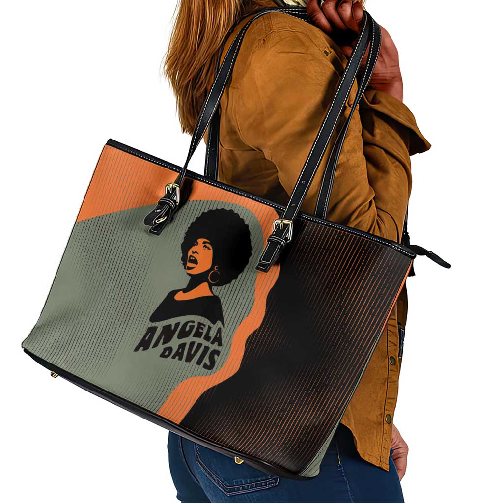 Angela Davis Leather Tote Bag Retro Graphic Design I Am Changing the Things I Cannot Accept Quote Civil Rights Empowerment Tribute - Wonder Print Shop