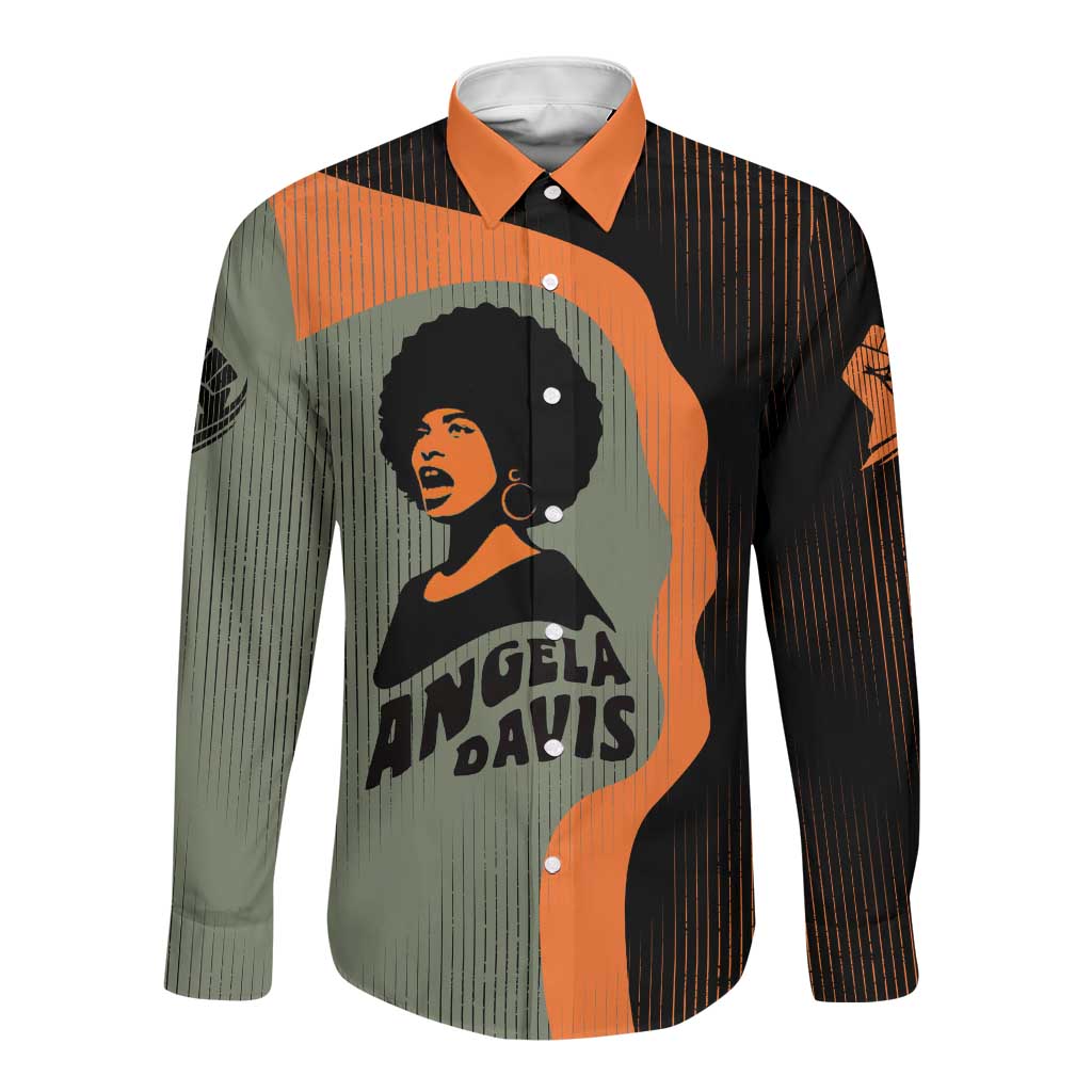 Angela Davis Long Sleeve Button Shirt Retro Graphic Design I Am Changing the Things I Cannot Accept Quote Civil Rights Empowerment Tribute - Wonder Print Shop