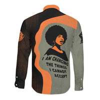 Angela Davis Long Sleeve Button Shirt Retro Graphic Design I Am Changing the Things I Cannot Accept Quote Civil Rights Empowerment Tribute - Wonder Print Shop