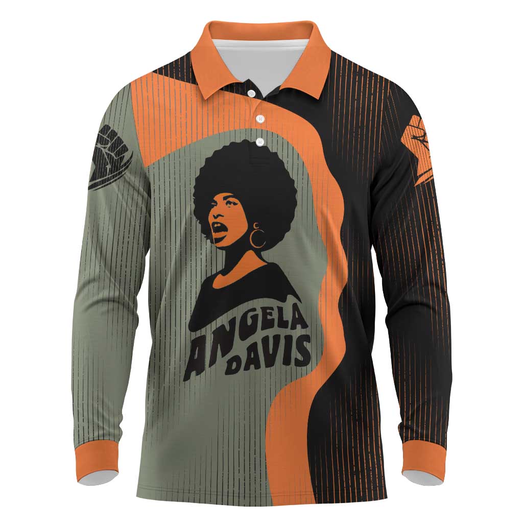 Angela Davis Long Sleeve Polo Shirt Retro Graphic Design I Am Changing the Things I Cannot Accept Quote Civil Rights Empowerment Tribute - Wonder Print Shop