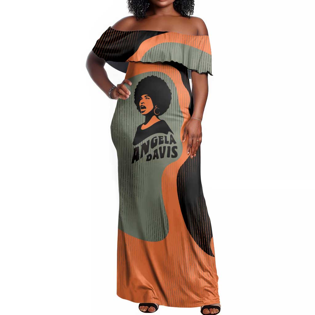 Angela Davis Off Shoulder Maxi Dress Retro Graphic Design I Am Changing the Things I Cannot Accept Quote Civil Rights Empowerment Tribute - Wonder Print Shop