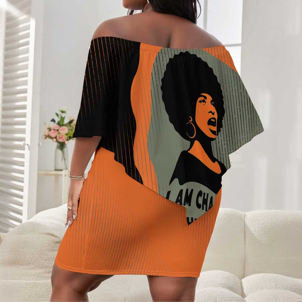 Angela Davis Off Shoulder Short Dress Retro Graphic Design I Am Changing the Things I Cannot Accept Quote Civil Rights Empowerment Tribute - Wonder Print Shop