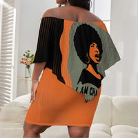 Angela Davis Off Shoulder Short Dress Retro Graphic Design I Am Changing the Things I Cannot Accept Quote Civil Rights Empowerment Tribute - Wonder Print Shop