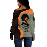 Angela Davis Off Shoulder Sweater Retro Graphic Design I Am Changing the Things I Cannot Accept Quote Civil Rights Empowerment Tribute - Wonder Print Shop