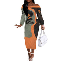 Angela Davis Off The Shoulder Long Sleeve Dress Retro Graphic Design I Am Changing the Things I Cannot Accept Quote Civil Rights Empowerment Tribute - Wonder Print Shop