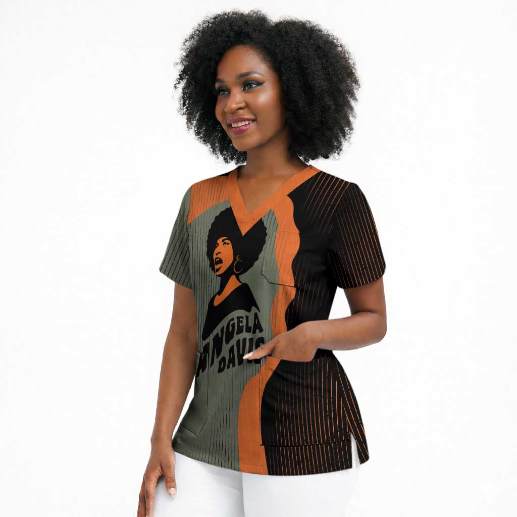 Angela Davis Scrub Top Retro Graphic Design I Am Changing the Things I Cannot Accept Quote Civil Rights Empowerment Tribute - Wonder Print Shop