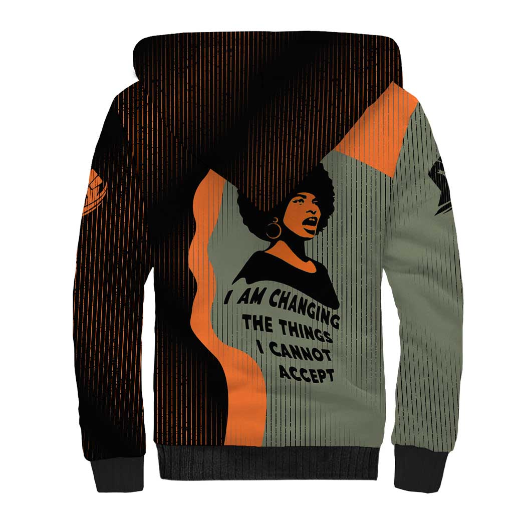 Angela Davis Sherpa Hoodie Retro Graphic Design I Am Changing the Things I Cannot Accept Quote Civil Rights Empowerment Tribute - Wonder Print Shop