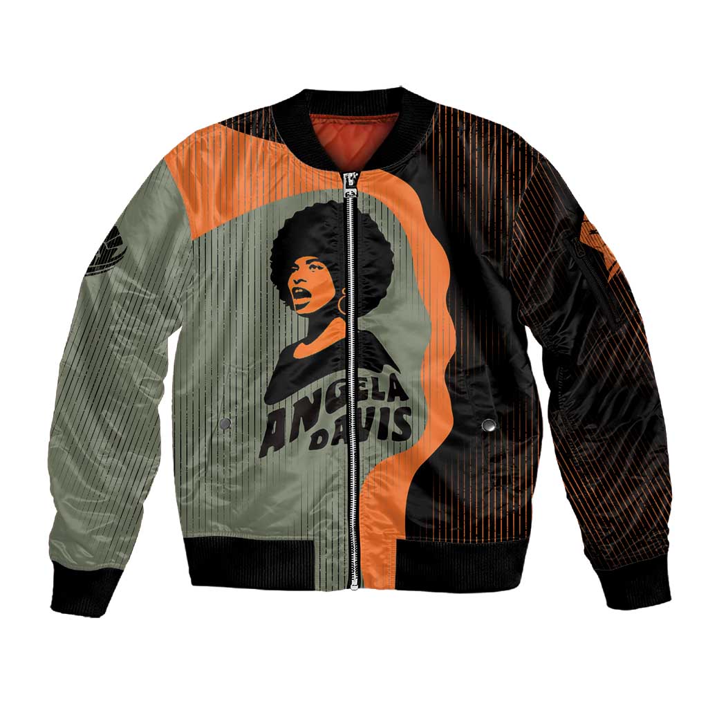 Angela Davis Sleeve Zip Bomber Jacket Retro Graphic Design I Am Changing the Things I Cannot Accept Quote Civil Rights Empowerment Tribute - Wonder Print Shop
