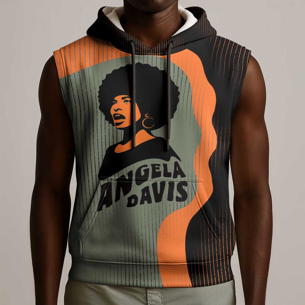 Angela Davis Sleeveless Hoodie Retro Graphic Design I Am Changing the Things I Cannot Accept Quote Civil Rights Empowerment Tribute - Wonder Print Shop
