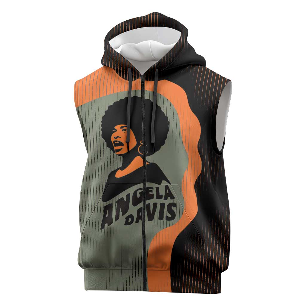 Angela Davis Sleeveless Zip Hoodie Retro Graphic Design I Am Changing the Things I Cannot Accept Quote Civil Rights Empowerment Tribute - Wonder Print Shop