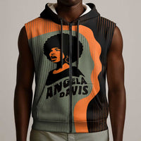 Angela Davis Sleeveless Zip Hoodie Retro Graphic Design I Am Changing the Things I Cannot Accept Quote Civil Rights Empowerment Tribute - Wonder Print Shop