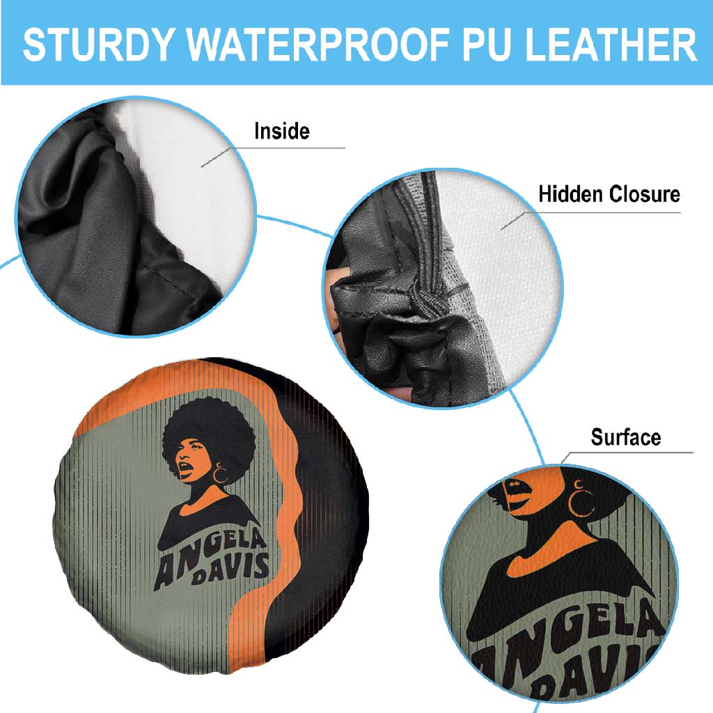 Angela Davis Spare Tire Cover Retro Graphic Design I Am Changing the Things I Cannot Accept Quote Civil Rights Empowerment Tribute - Wonder Print Shop