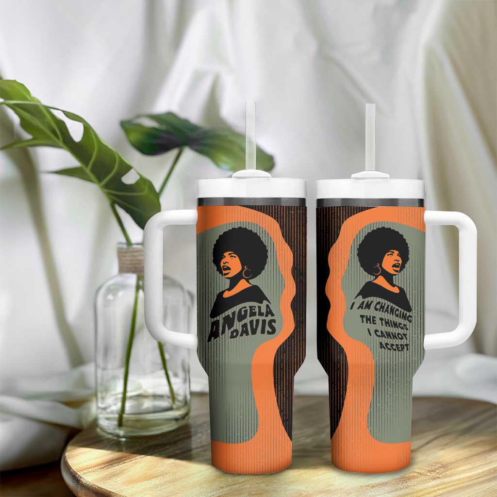 Angela Davis Tumbler With Handle Retro Graphic Design I Am Changing the Things I Cannot Accept Quote Civil Rights Empowerment Tribute - Wonder Print Shop