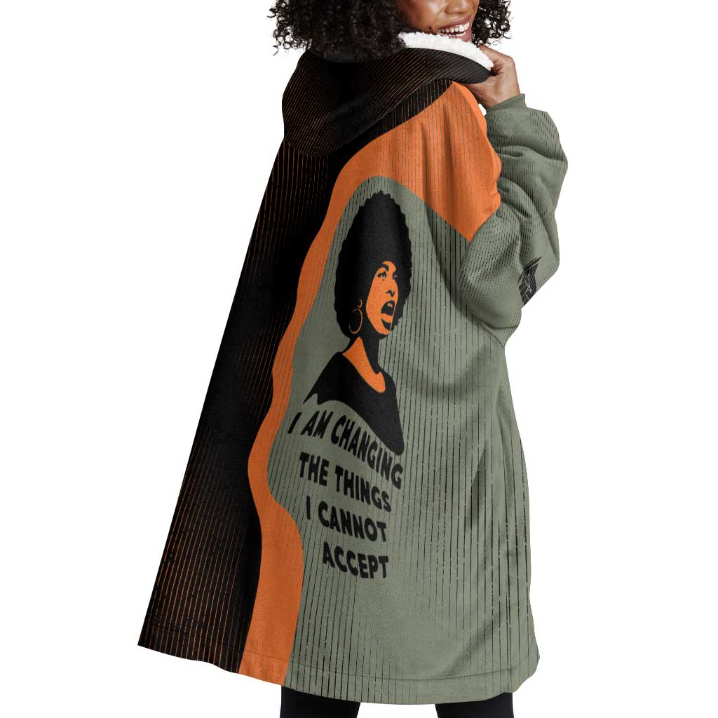 Angela Davis Wearable Blanket Hoodie Retro Graphic Design I Am Changing the Things I Cannot Accept Quote Civil Rights Empowerment Tribute - Wonder Print Shop