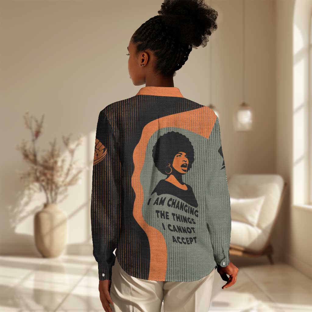 Angela Davis Women Casual Shirt Retro Graphic Design I Am Changing the Things I Cannot Accept Quote Civil Rights Empowerment Tribute - Wonder Print Shop