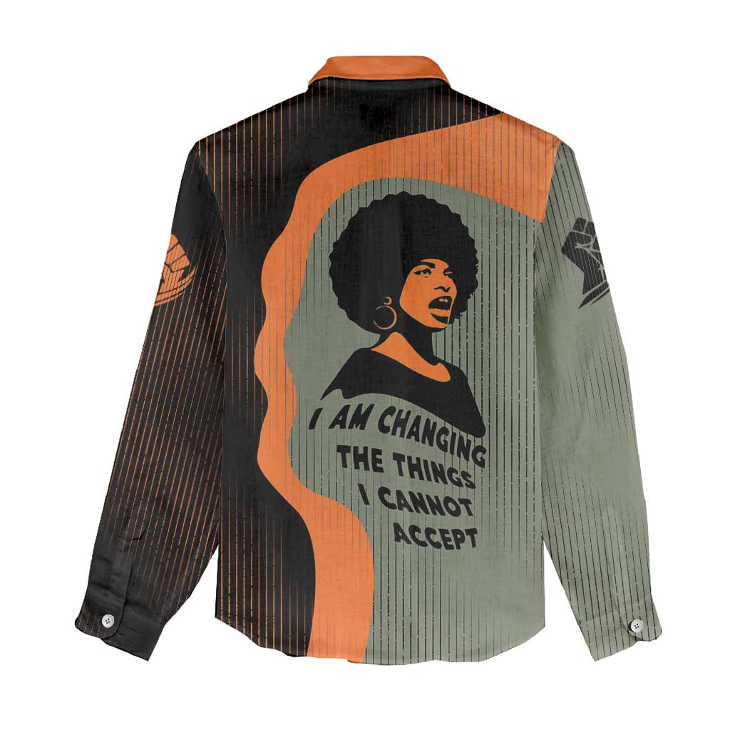Angela Davis Women Casual Shirt Retro Graphic Design I Am Changing the Things I Cannot Accept Quote Civil Rights Empowerment Tribute - Wonder Print Shop