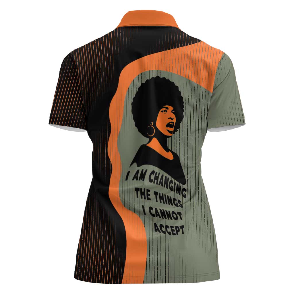 Angela Davis Women Polo Shirt Retro Graphic Design I Am Changing the Things I Cannot Accept Quote Civil Rights Empowerment Tribute TS04