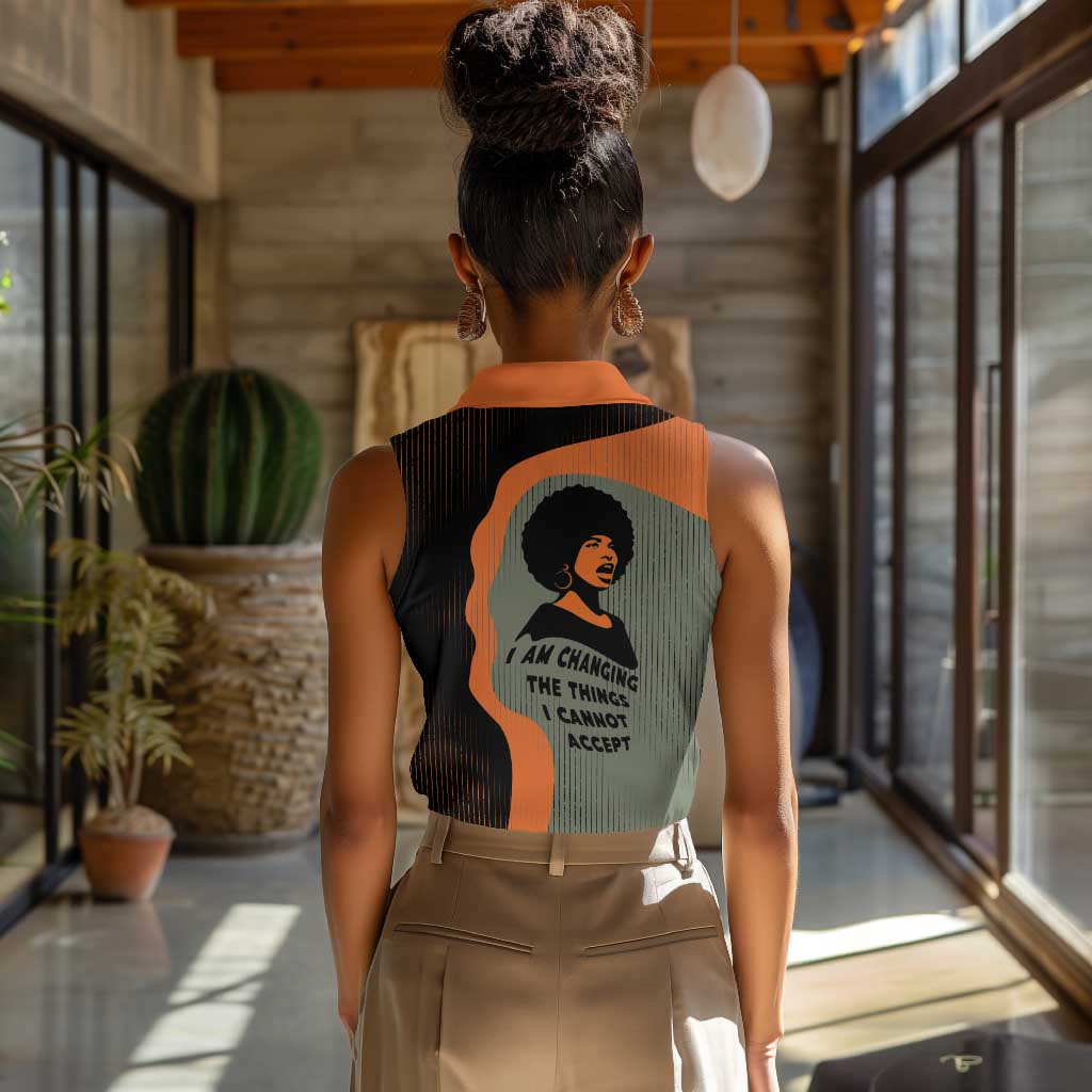 Angela Davis Women Sleeveless Polo Shirt Retro Graphic Design I Am Changing the Things I Cannot Accept Quote Civil Rights Empowerment Tribute - Wonder Print Shop