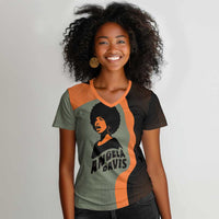 Angela Davis Women V-Neck T-Shirt Retro Graphic Design I Am Changing the Things I Cannot Accept Quote Civil Rights Empowerment Tribute TS04