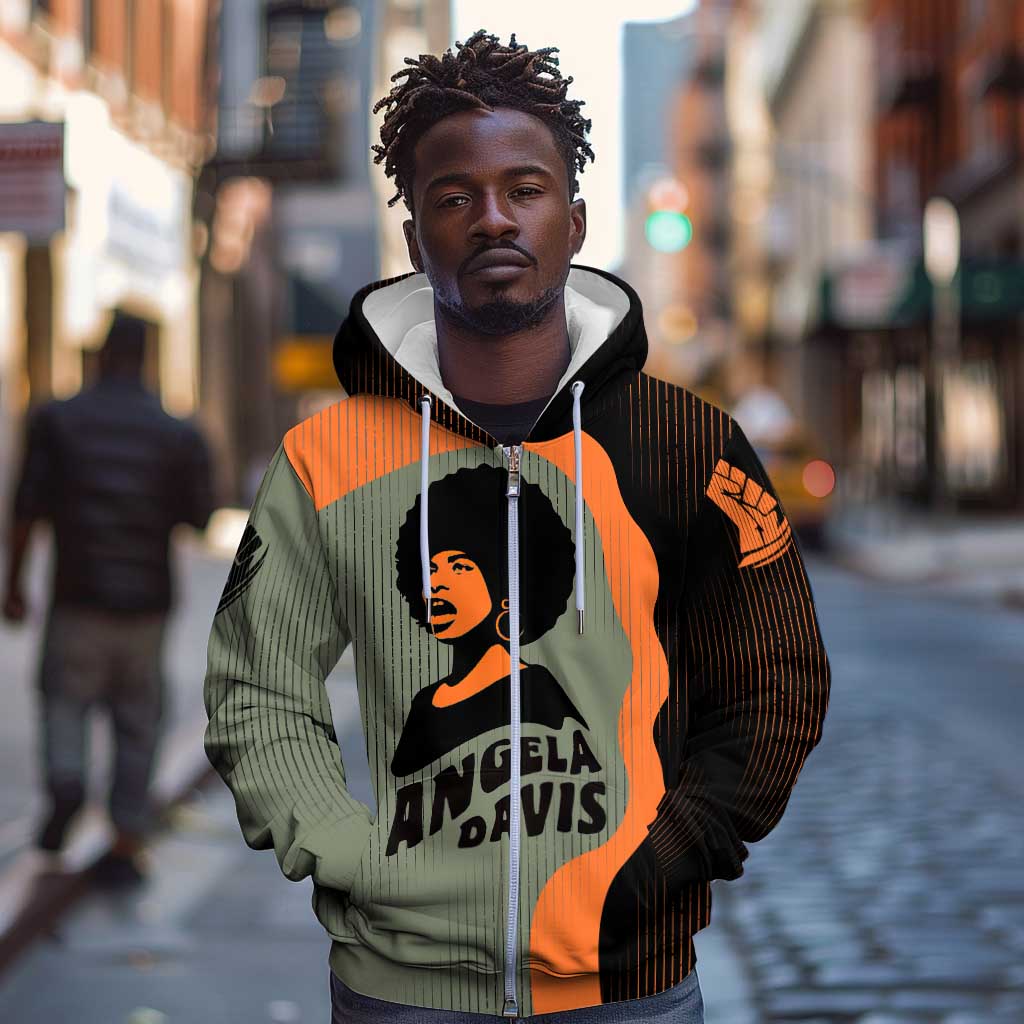 Angela Davis Zip Hoodie Retro Graphic Design I Am Changing the Things I Cannot Accept Quote Civil Rights Empowerment Tribute - Wonder Print Shop