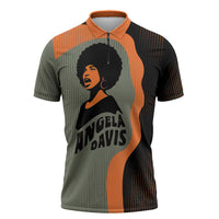 Angela Davis Zipper Polo Shirt Retro Graphic Design I Am Changing the Things I Cannot Accept Quote Civil Rights Empowerment Tribute - Wonder Print Shop