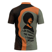 Angela Davis Zipper Polo Shirt Retro Graphic Design I Am Changing the Things I Cannot Accept Quote Civil Rights Empowerment Tribute - Wonder Print Shop