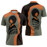 Angela Davis Zipper Polo Shirt Retro Graphic Design I Am Changing the Things I Cannot Accept Quote Civil Rights Empowerment Tribute - Wonder Print Shop