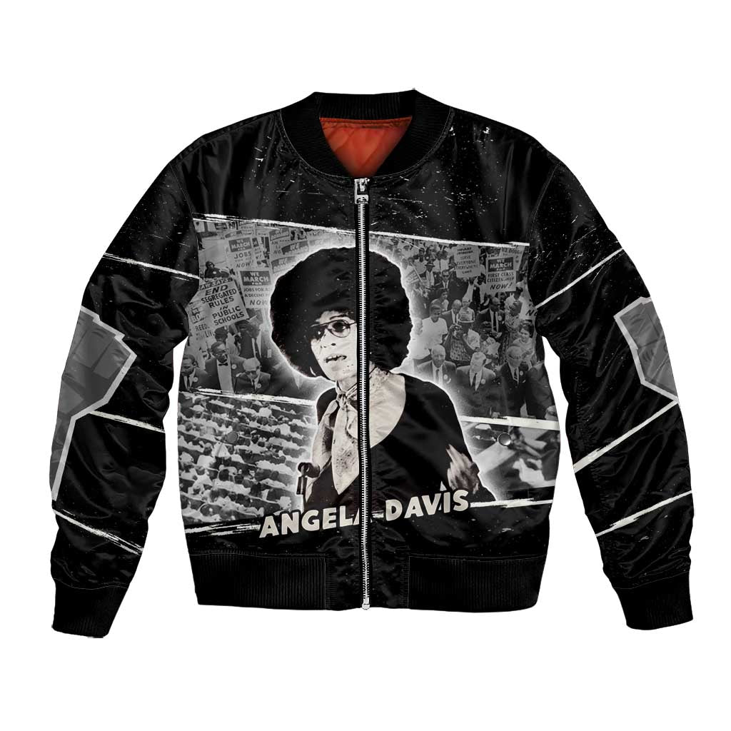 Angela Davis Bomber Jacket Protest Design Liberating Minds and Society Quote Civil Rights Movement - Wonder Print Shop