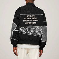 Angela Davis Bomber Jacket Protest Design Liberating Minds and Society Quote Civil Rights Movement - Wonder Print Shop