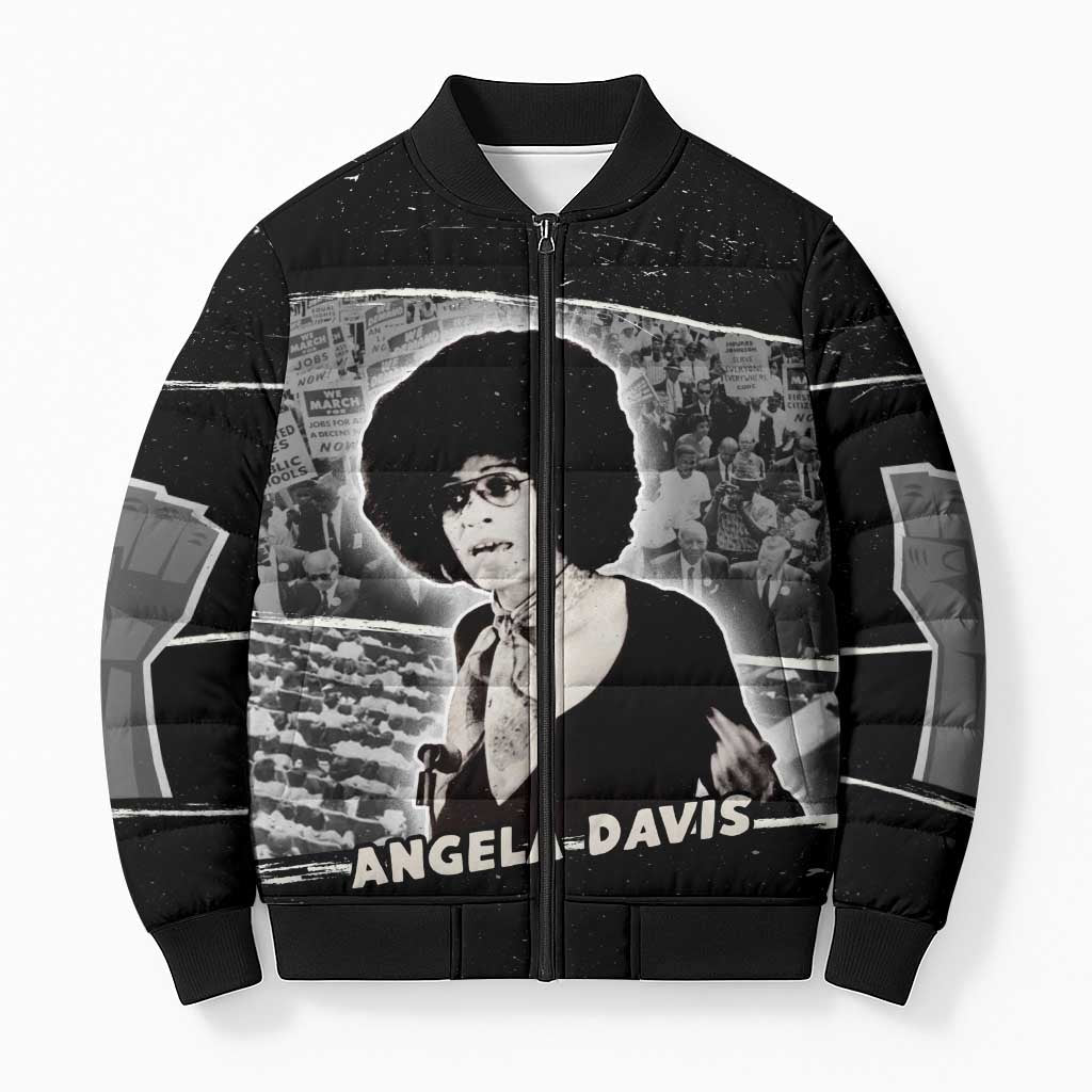 Angela Davis Bomber Puffer Jacket Protest Design Liberating Minds and Society Quote Civil Rights Movement - Wonder Print Shop