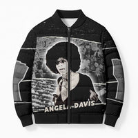 Angela Davis Bomber Puffer Jacket Protest Design Liberating Minds and Society Quote Civil Rights Movement - Wonder Print Shop