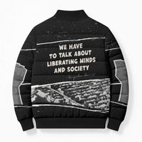 Angela Davis Bomber Puffer Jacket Protest Design Liberating Minds and Society Quote Civil Rights Movement - Wonder Print Shop