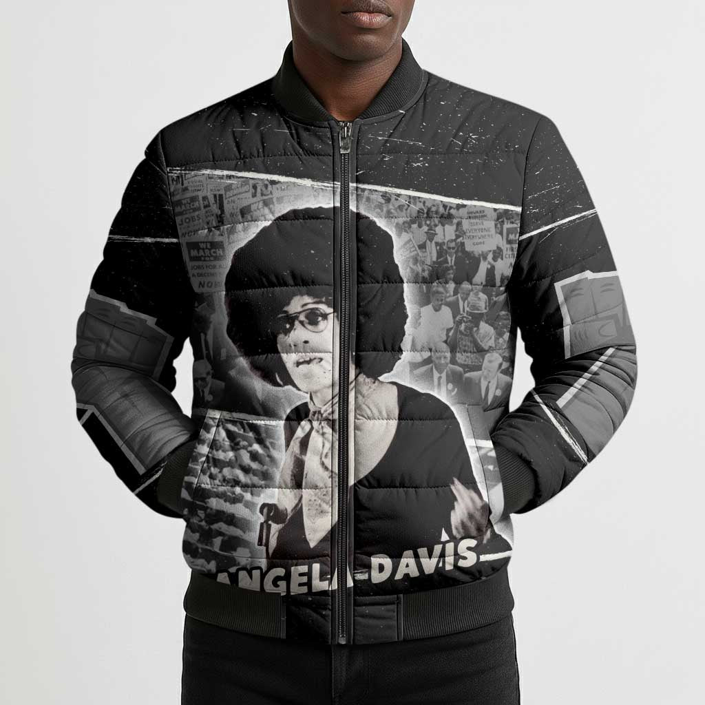 Angela Davis Bomber Puffer Jacket Protest Design Liberating Minds and Society Quote Civil Rights Movement - Wonder Print Shop