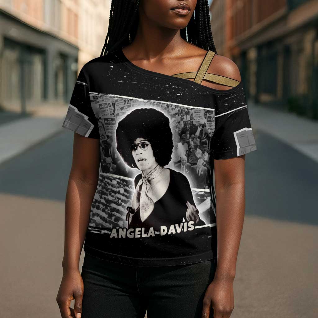 Angela Davis Cross Shoulder Shirt Protest Design Liberating Minds and Society Quote Civil Rights Movement - Wonder Print Shop