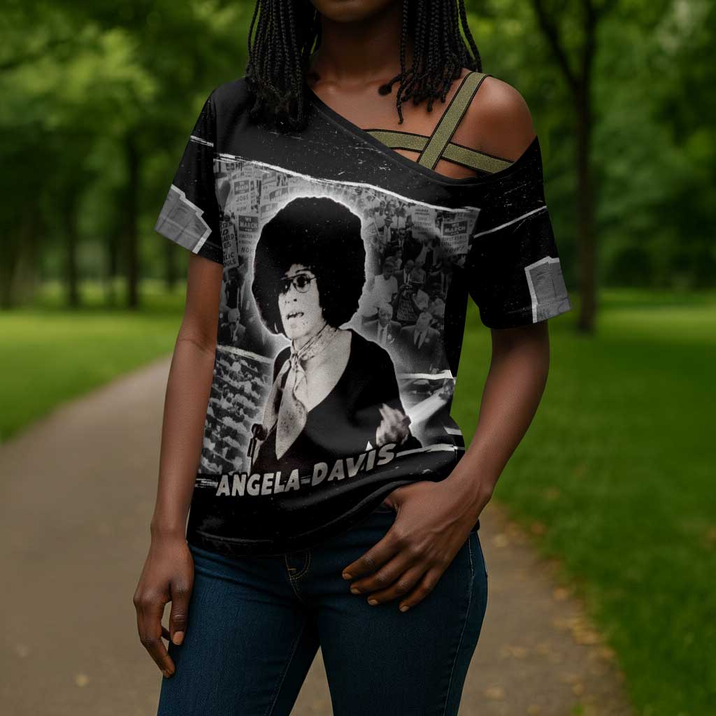 Angela Davis Cross Shoulder Shirt Protest Design Liberating Minds and Society Quote Civil Rights Movement - Wonder Print Shop