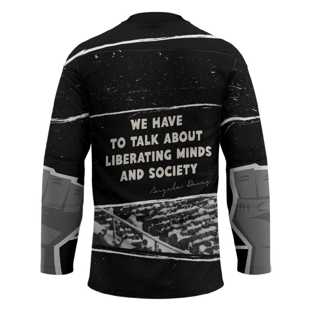 Angela Davis Hockey Jersey Protest Design Liberating Minds and Society Quote Civil Rights Movement - Wonder Print Shop