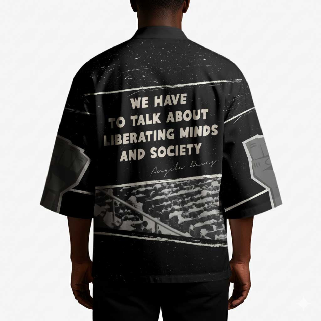 Angela Davis Kimono Protest Design Liberating Minds and Society Quote Civil Rights Movement - Wonder Print Shop