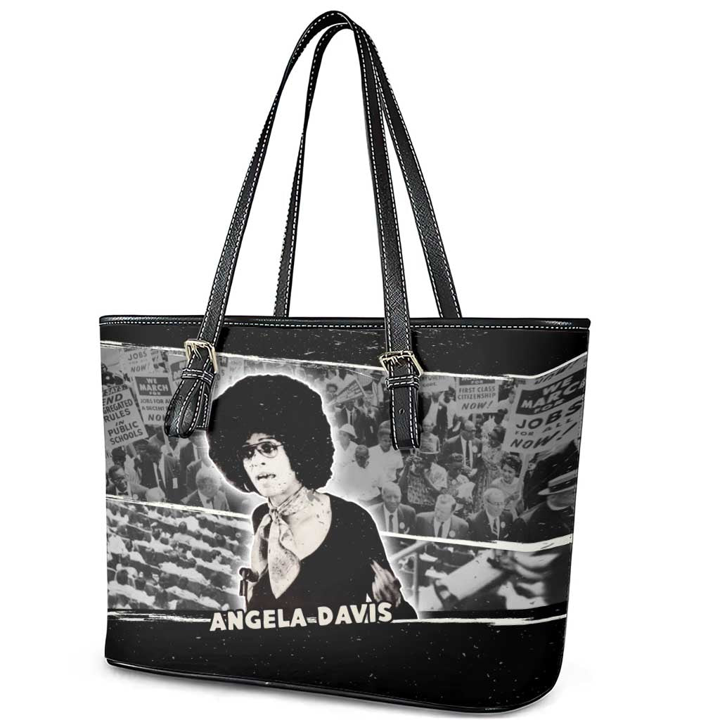 Angela Davis Leather Tote Bag Protest Design Liberating Minds and Society Quote Civil Rights Movement - Wonder Print Shop
