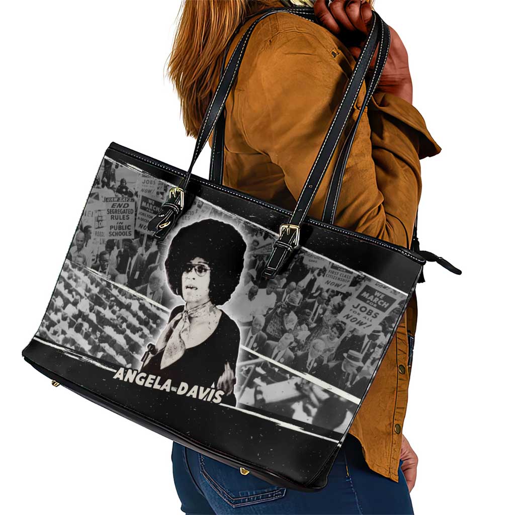 Angela Davis Leather Tote Bag Protest Design Liberating Minds and Society Quote Civil Rights Movement - Wonder Print Shop