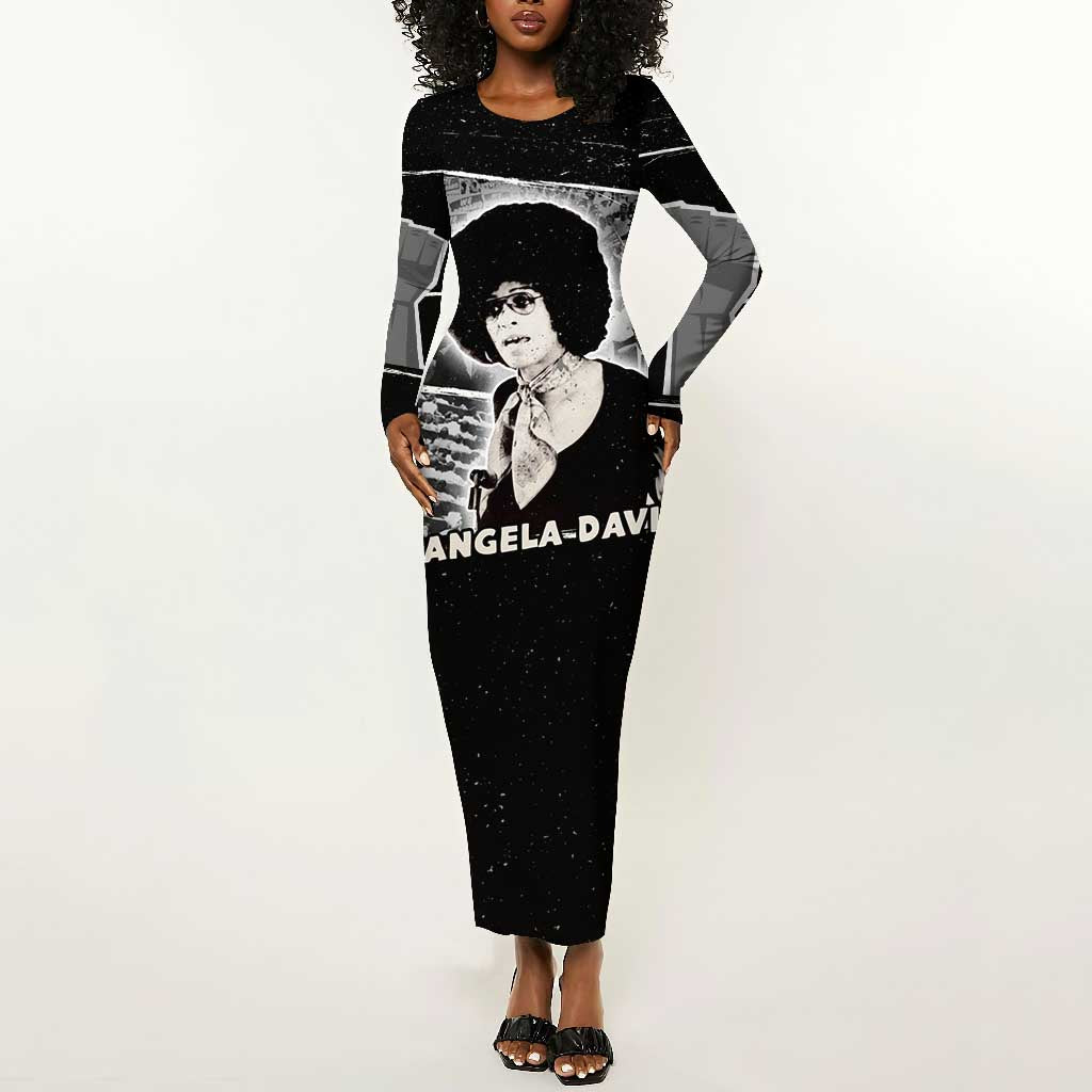 Angela Davis Long Sleeve Bodycon Dress Protest Design Liberating Minds and Society Quote Civil Rights Movement - Wonder Print Shop