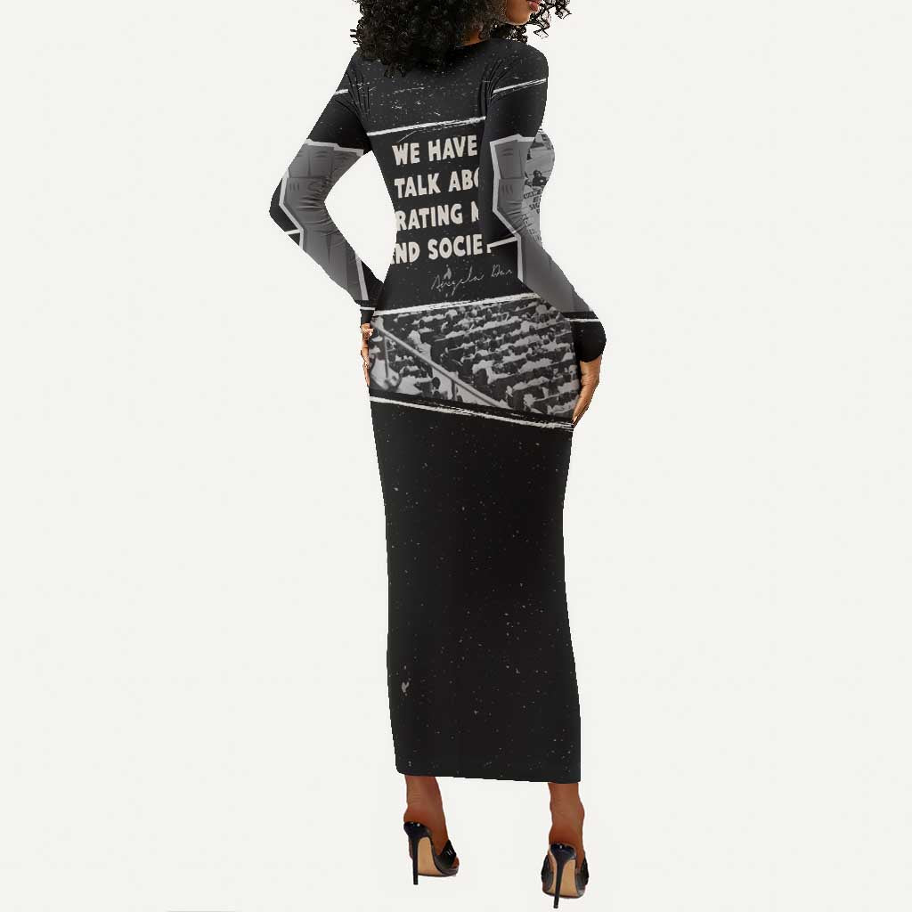 Angela Davis Long Sleeve Bodycon Dress Protest Design Liberating Minds and Society Quote Civil Rights Movement - Wonder Print Shop