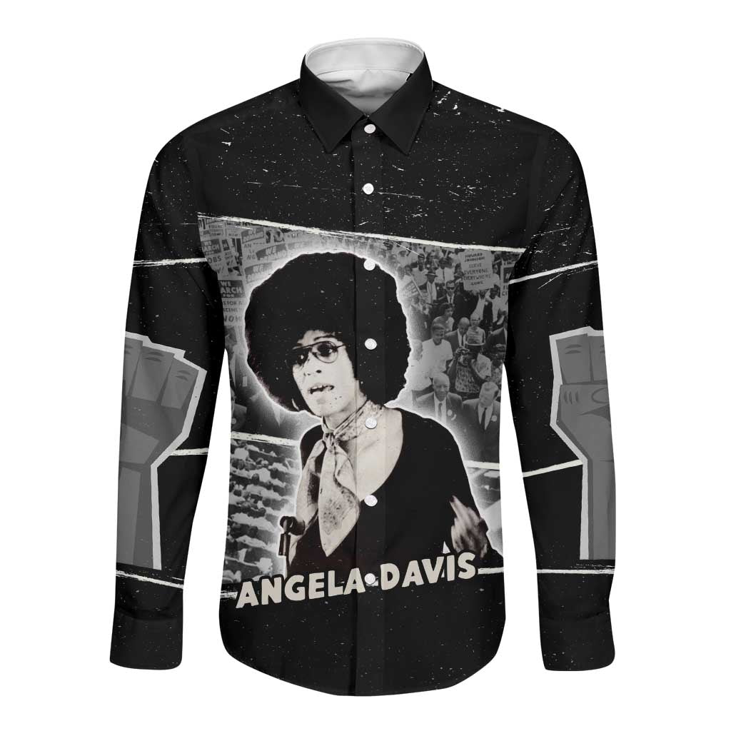 Angela Davis Long Sleeve Button Shirt Protest Design Liberating Minds and Society Quote Civil Rights Movement - Wonder Print Shop