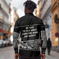 Angela Davis Long Sleeve Button Shirt Protest Design Liberating Minds and Society Quote Civil Rights Movement - Wonder Print Shop