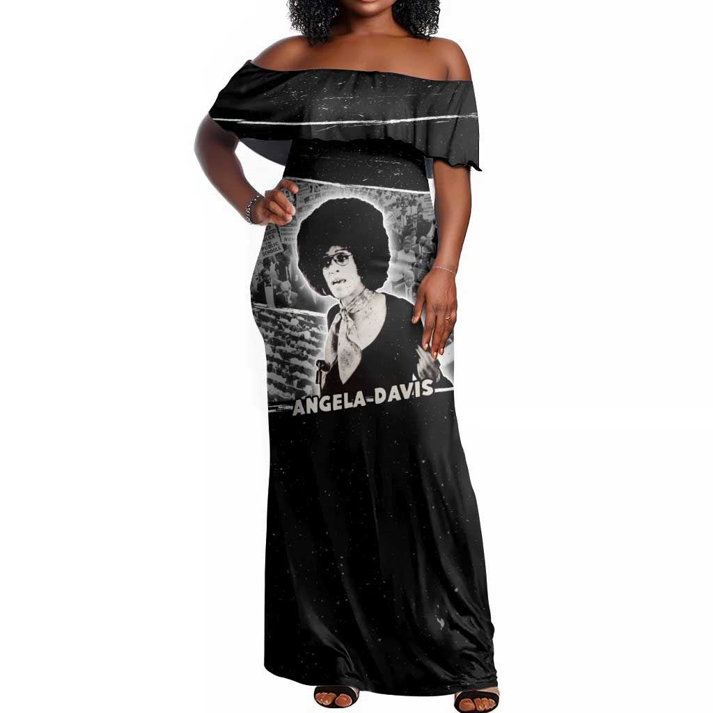 Angela Davis Off Shoulder Maxi Dress Protest Design Liberating Minds and Society Quote Civil Rights Movement - Wonder Print Shop