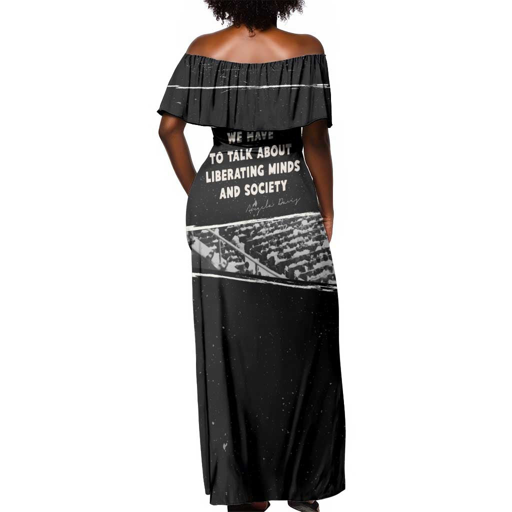 Angela Davis Off Shoulder Maxi Dress Protest Design Liberating Minds and Society Quote Civil Rights Movement - Wonder Print Shop