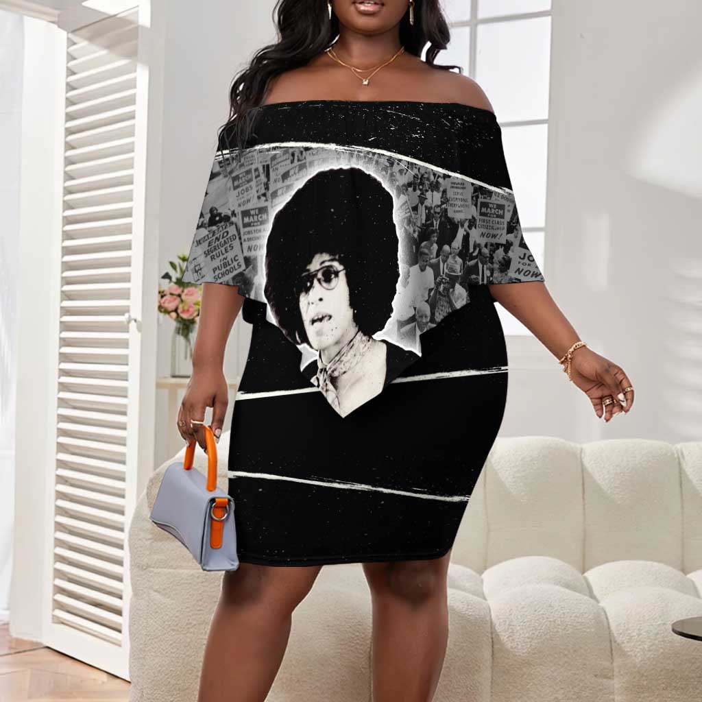 Angela Davis Off Shoulder Short Dress Protest Design Liberating Minds and Society Quote Civil Rights Movement - Wonder Print Shop