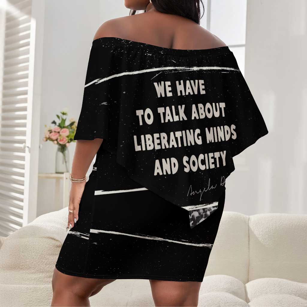 Angela Davis Off Shoulder Short Dress Protest Design Liberating Minds and Society Quote Civil Rights Movement - Wonder Print Shop